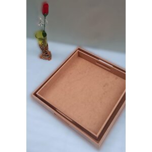 Hobi 90048 Dekoratif Tepsi Takım İkili Model Ham Ahşap Mdf El Yapımı
