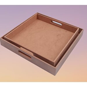 Hobi 90048 Dekoratif Tepsi Takım İkili Model Ham Ahşap Mdf El Yapımı