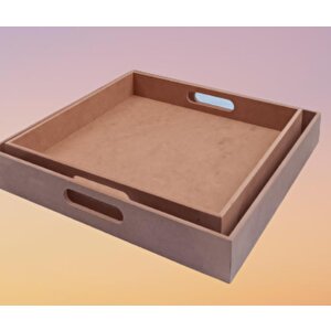 Hobi 90048 Dekoratif Tepsi Takım İkili Model Ham Ahşap Mdf El Yapımı