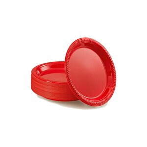 Roll-up Kullan At Renkli Kırmızı Parti Davet Plastik Tabak - 22 Cm. - 25 Adetlik 5 Paket