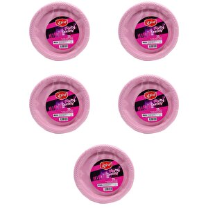 Roll-up Kullan At Renkli Pembe Parti Davet Plastik Tabak - 22 Cm. - 25 Adetlik 5 Paket