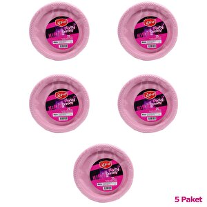 Roll-up Kullan At Renkli Pembe Parti Davet Plastik Tabak - 22 Cm. - 25 Adetlik 5 Paket