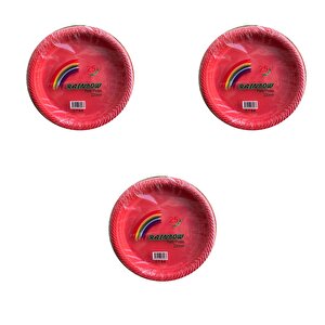 Roll-up Kullan At Renkli Kırmızı Parti Davet Plastik Tabak - 22 Cm. - 25 Adetlik 3 Paket