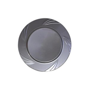 Kullan At Parti Davet Sunum Servis Plastik Sert Mika Tabak - 26 Cm. - Gümüş - 6 Adetlik 3 Paket
