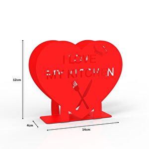 "i Love My Kitchen" Temalı Metal Peçetelik Kırmızı Kalp Şeklinde