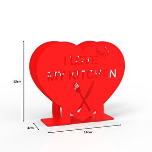 "i Love My Kitchen" Temalı Metal Peçetelik Kırmızı Kalp Şeklinde