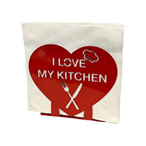 "i Love My Kitchen" Temalı Metal Peçetelik Kırmızı Kalp Şeklinde