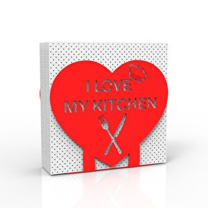 "i Love My Kitchen" Temalı Metal Peçetelik Kırmızı Kalp Şeklinde