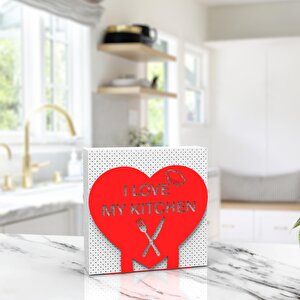 "i Love My Kitchen" Temalı Metal Peçetelik Kırmızı Kalp Şeklinde