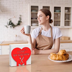 "i Love My Kitchen" Temalı Metal Peçetelik Kırmızı Kalp Şeklinde