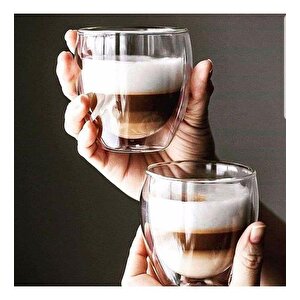 2 Adet 250 Ml Çift Duvarlı Espresso Magnolia Tatlı Cam Bardak Çay Kahve Süt Kupa Bardak Borosilikat Çift Cidarlı Cam Bar