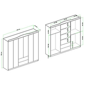 Selin 6 Kapak 2 Çekmeceli Gardırop