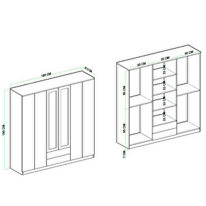 Prag 6 Kapak 2 Çekmeceli Aynalı Gardırop Atlantik Çam Beyaz