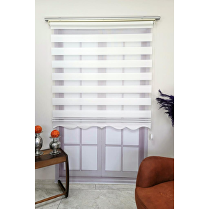 Beyaz Etek Dilimli Mikro Pliseli Stor Zebra Perde 150x230 cm