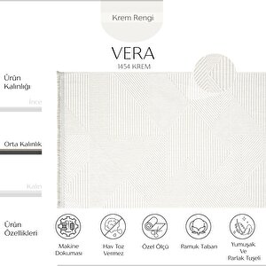 Vera 1454 Krem Yumuşak Dokulu Halı Kilim Salon Koridor Kesme Yolluk Dokuma Makine Halısı 120x450 cm