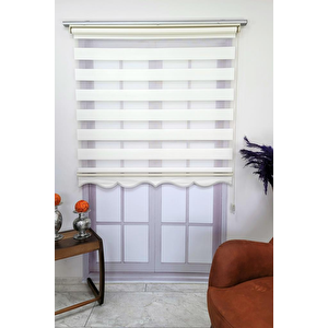 Krem Etek Dilimli Mikro Pliseli Stor Zebra Perde 110x250 cm