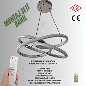 Kumandalı 3 Renk Işıklı Lüks Led Avize Krom Gövde Yüksek Lümen Salon Oda Yatak Odası Mutfak Antre