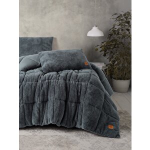 Çift Kişilik Peluş Yorgan Seti Gri 195x215 Cm