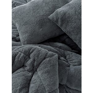 Çift Kişilik Peluş Yorgan Seti Gri 195x215 Cm