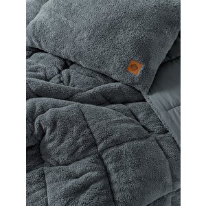 Tek Kişilik Peluş Yorgan Seti Gri 155x215 Cm
