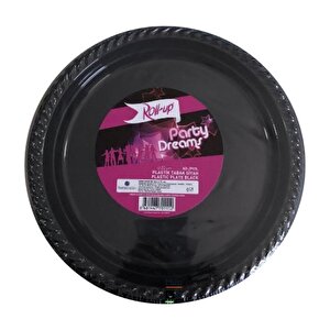 Roll-up Kullan At Renkli Siyah Parti Davet Plastik Tabak - 22 Cm. - 25 Adetlik 5 Paket