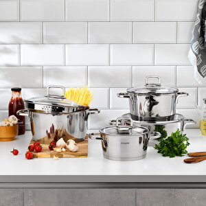 New Stahl Çelik Tencere Seti 8 Parça-inox