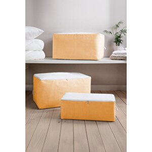 Turuncu Çizgili Medium Baza Çekyat Altı 3 Adet Hurç 50x30x20 Cm