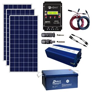 Teknovasyon Arge Güneş Enerjisi Bağ Evi Solar Paketi Sp500 1000w Tam Sinüs İnverter 170w 12v Güneş Paneli 200ah 12v Jel Akü