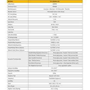2000 Watt 12 Volt Tam Sinüs Ups İnvertör İnverter