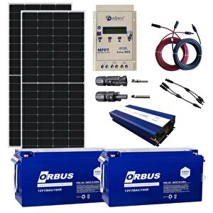Teknovasyon Arge Güneş Enerjisi Bağ Evi Solar Paketi - 2000w Tam Sinüs İnverter, 2 X 340w 24v Polikristal Güneş Paneli, 2 X 150ah