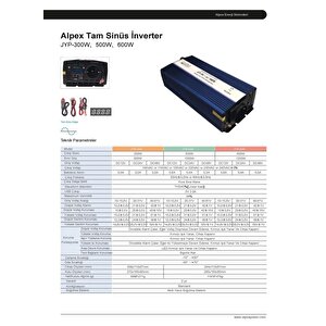 Alpex 500 Watt 12 Volt Tam Si̇nüs İnverter