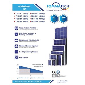 Tommatech 100 W Watt 36 Polikristal Güneş Paneli Solar Panel Poli
