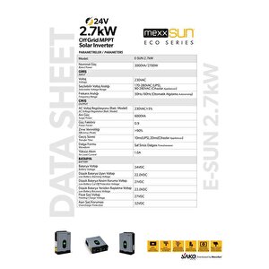 Sako E-sun 2.7 Kva 2.7kw 2700 Watt 24 Volt Akıllı İnverter İnvertör  Voc 30-400 Vdc