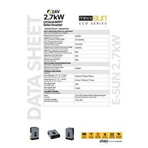 Sako E-sun 2.7 Kva 2.7kw 2700 Watt 24 Volt Akıllı İnverter İnvertör  Voc 30-400 Vdc