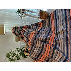 Tek Kişilik Pamuklu Battaniye 150*200 Cm Turuncu - Gri