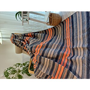 Tek Kişilik Pamuklu Battaniye 150*200 Cm Turuncu - Gri