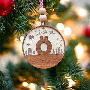 İskandinav Tarzı Ö Harfi Yılbaşı Ağaç Süsü, Kişiye Özel Minimalist Noel Baba Desenli Çam Ağacı Süsü