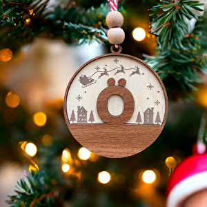 İskandinav Tarzı Ö Harfi Yılbaşı Ağaç Süsü, Kişiye Özel Minimalist Noel Baba Desenli Çam Ağacı Süsü