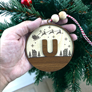 Iskandinav Tarzı U Harfi Yılbaşı Ağaç Süsü, Kişiye Özel Minimalist Noel Baba Desenli Çam Ağacı Süsü