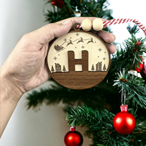 İskandinav Tarzı H Harfi Yılbaşı Ağaç Süsü, Kişiye Özel Minimalist Noel Baba Desenli Çam Ağacı Süsü