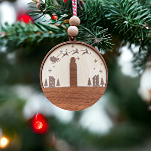 İskandinav Tarzı İ Harfi Yılbaşı  Kişiye Özel Minimalist Noel Baba Desenli Çam Ağacı Süsü
