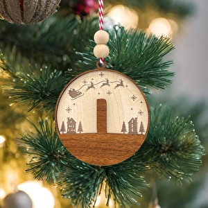 İskandinav Tarzı I Harfi Yılbaşı Ağaç Süsü, Kişiye Özel Minimalist Noel Baba Desenli Çam Ağacı Süsü