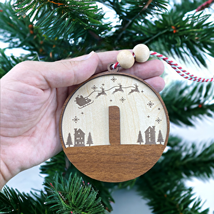 İskandinav Tarzı I Harfi Yılbaşı Ağaç Süsü, Kişiye Özel Minimalist Noel Baba Desenli Çam Ağacı Süsü