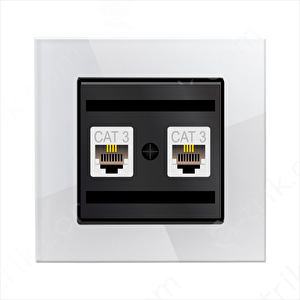 Prime Elements Akrilik Cam İkili Nümeris Telefon Prizi / 2* Rj11-cat3 Kablosuz / Beyaz-siyah