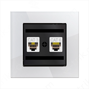 Prime Elements Akrilik Cam Data+nümeris Telefon Prizi / Rj45 Cat6+rj11 Cat3 / Beyaz-siyah