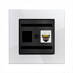 Prime Elements Akrilik Cam Tekli Data Prizi / 1*rj45 Cat6 / Beyaz-siyah