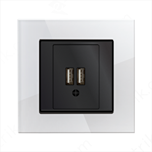 Prime Elements Akrilik Cam İkili Usb Şarj Prizi / 5v-2a / Beyaz-siyah