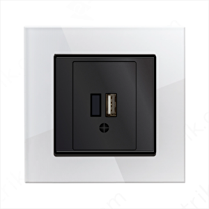 Prime Elements Akrilik Cam Tekli Usb Şarj Prizi / 5v-2a / Beyaz-siyah
