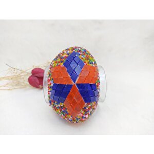 Mozaik El İşçiliği Orta Boy 10 Cm Lamba Camı Başlığı Kırmızı Mavi