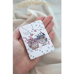 Ayna Cep Aynası Baykuş Model Makyaj Çanta Seyahat Taşınabilir El Aynası
